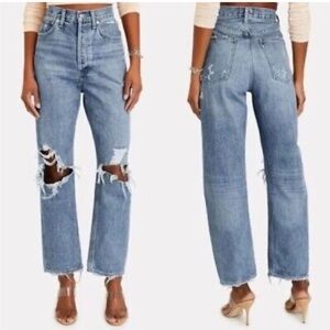 Agolde 90s High-Rise Distressed Straight-Leg Jeans - Fall Out